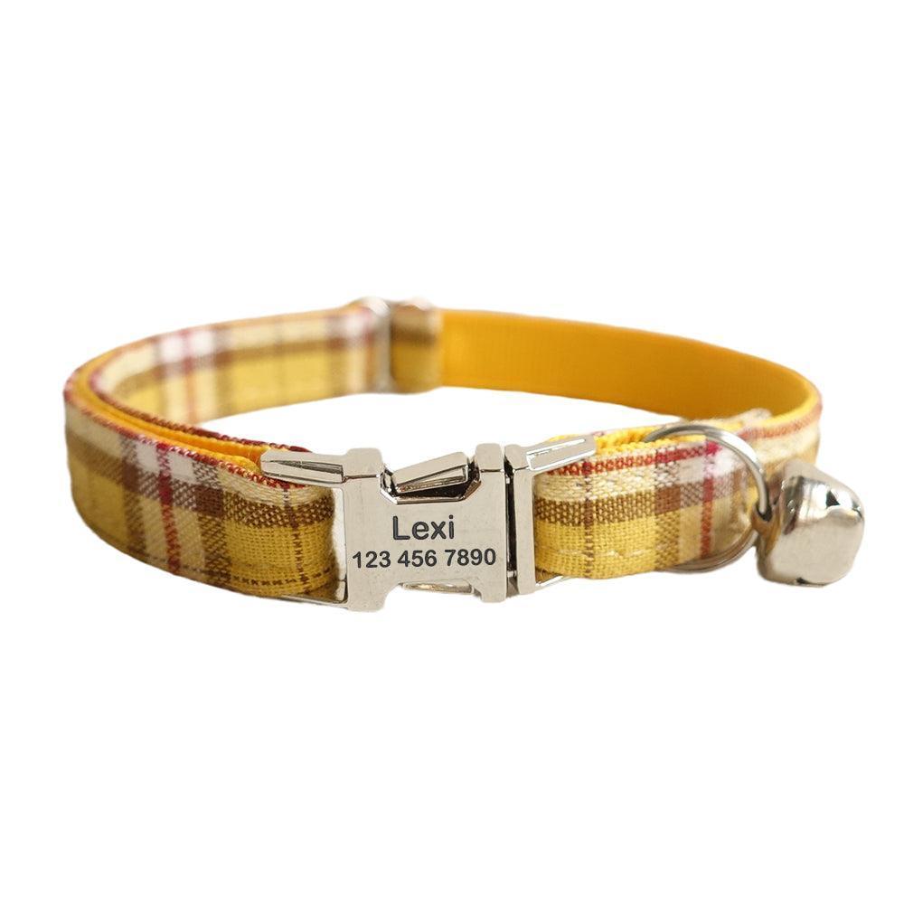 Grid Adjustable Personalized Cat Collar With Removable Bell & Bowtie - iTalkPet