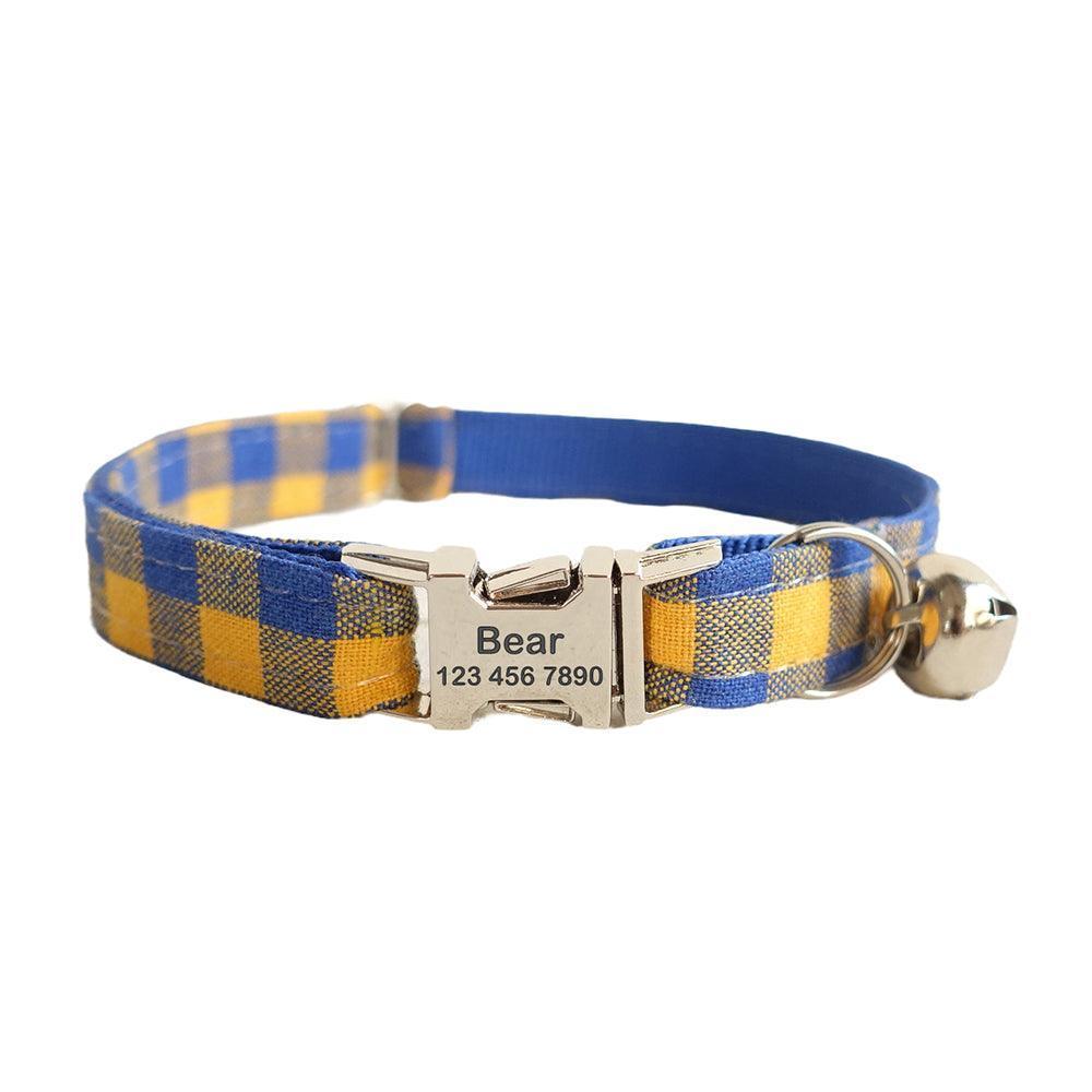 Grid Adjustable Personalized Cat Collar With Removable Bell & Bowtie - iTalkPet