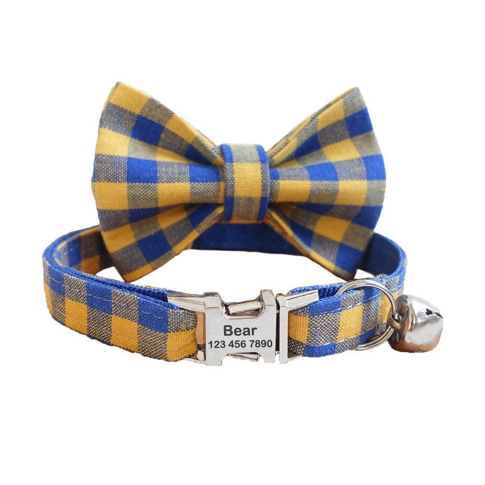 Grid Adjustable Personalized Cat Collar With Removable Bell & Bowtie - iTalkPet