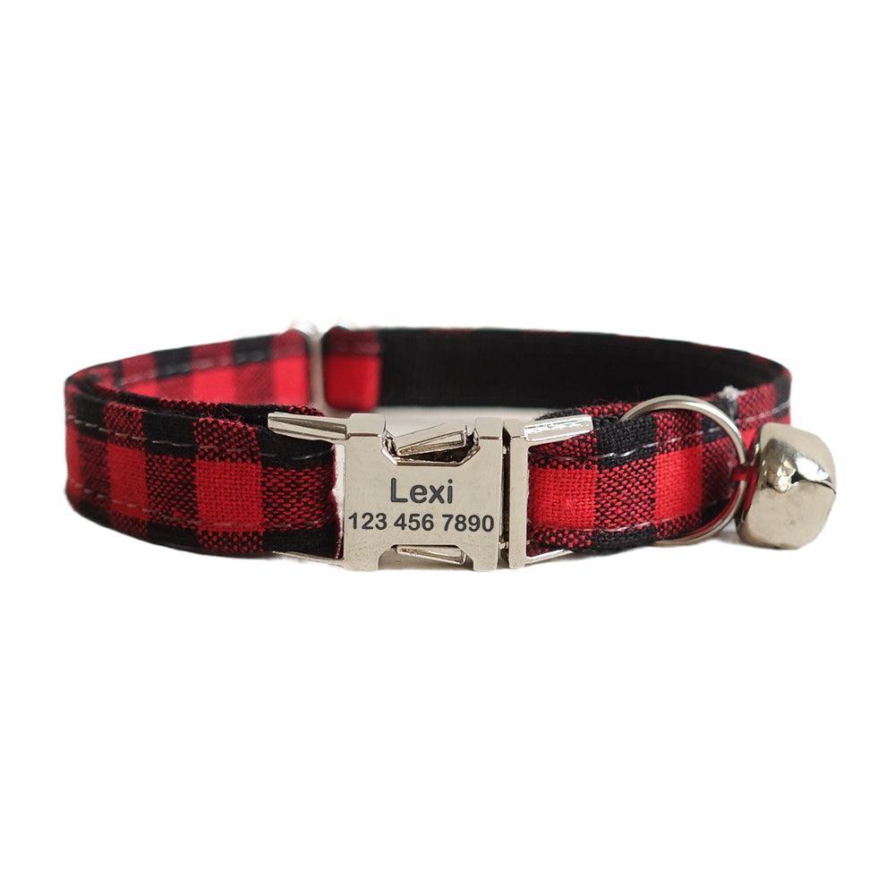 Grid Adjustable Personalized Cat Collar With Removable Bell & Bowtie - iTalkPet