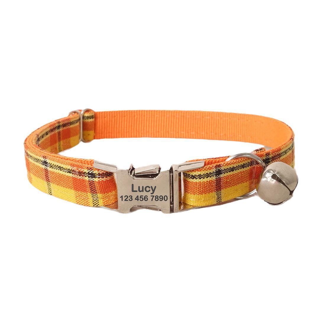 Grid Adjustable Personalized Cat Collar With Removable Bell & Bowtie - iTalkPet