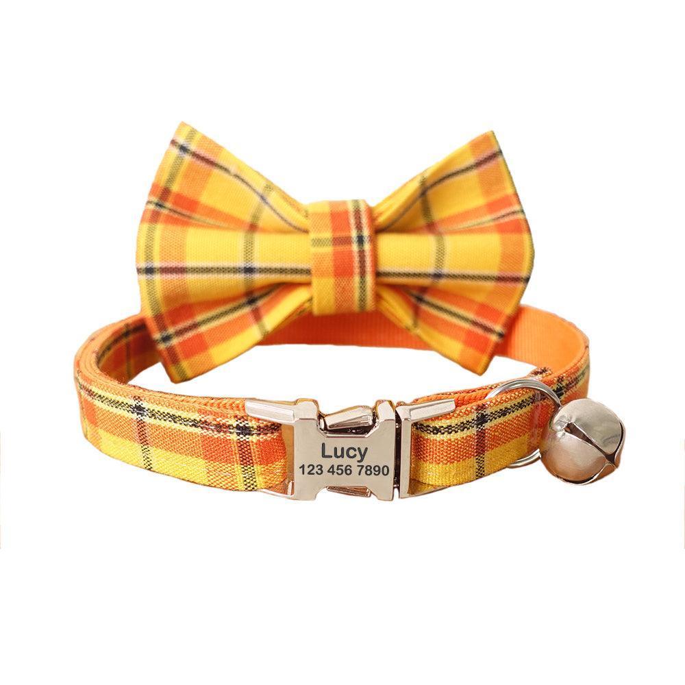 Grid Adjustable Personalized Cat Collar With Removable Bell & Bowtie - iTalkPet