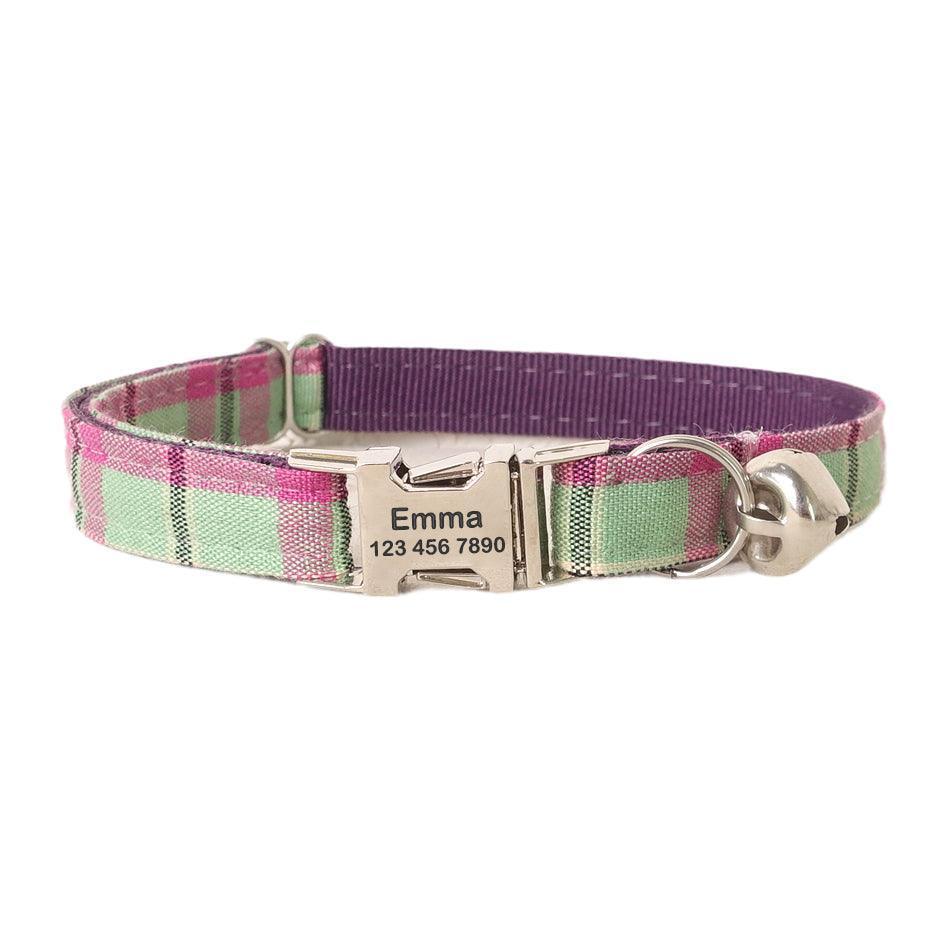 Grid Adjustable Personalized Cat Collar With Removable Bell & Bowtie - iTalkPet