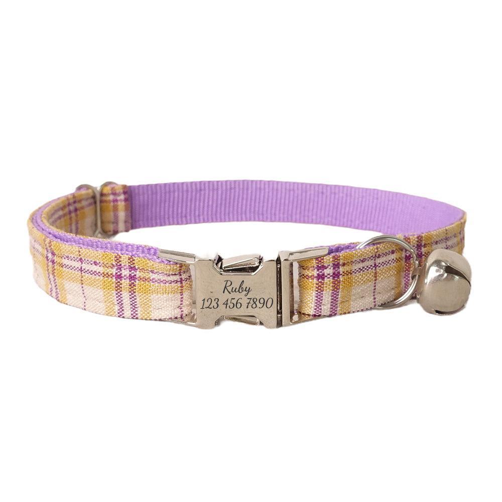 Grid Adjustable Personalized Cat Collar With Removable Bell & Bowtie - iTalkPet