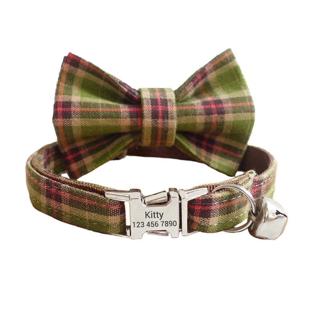 Grid Adjustable Personalized Cat Collar With Removable Bell & Bowtie - iTalkPet