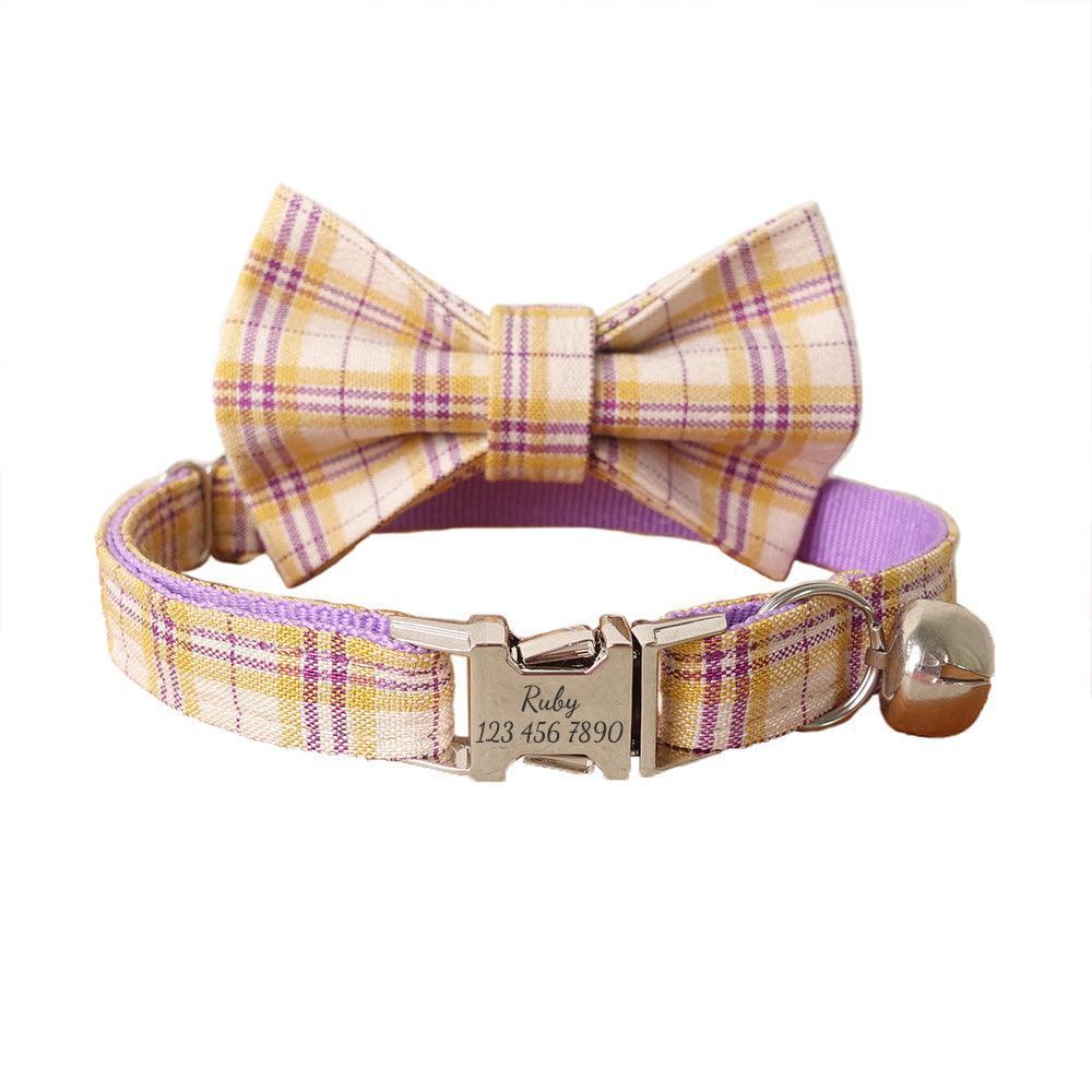 Grid Adjustable Personalized Cat Collar With Removable Bell & Bowtie - iTalkPet