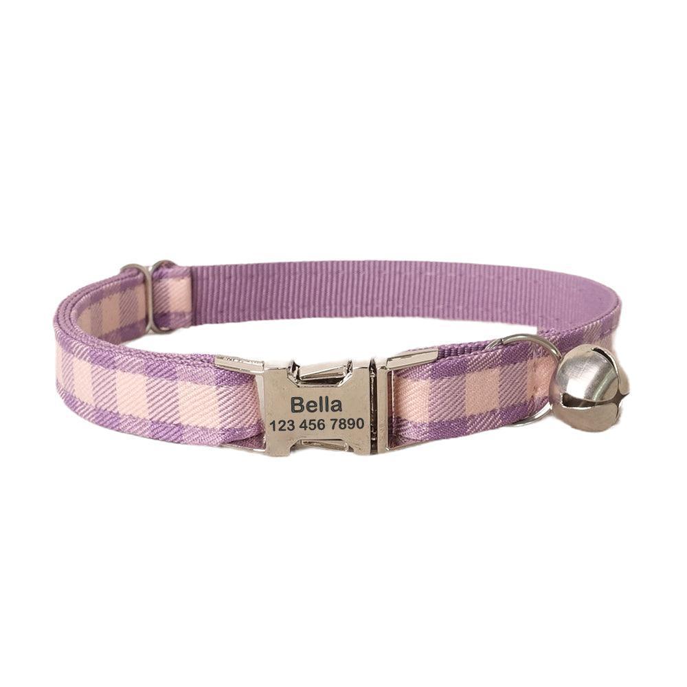 Grid Adjustable Personalized Cat Collar With Removable Bell & Bowtie - iTalkPet