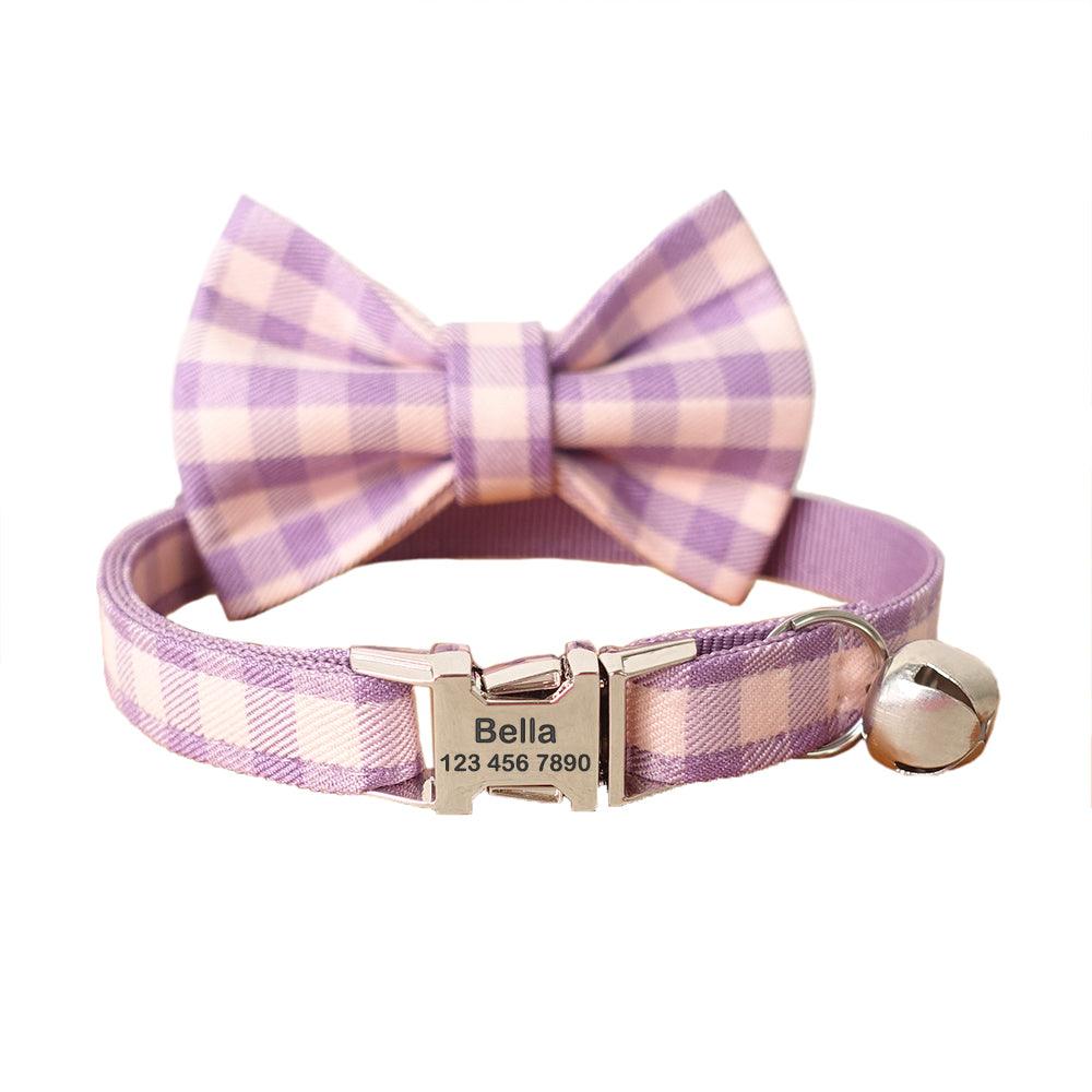 Grid Adjustable Personalized Cat Collar With Removable Bell & Bowtie - iTalkPet