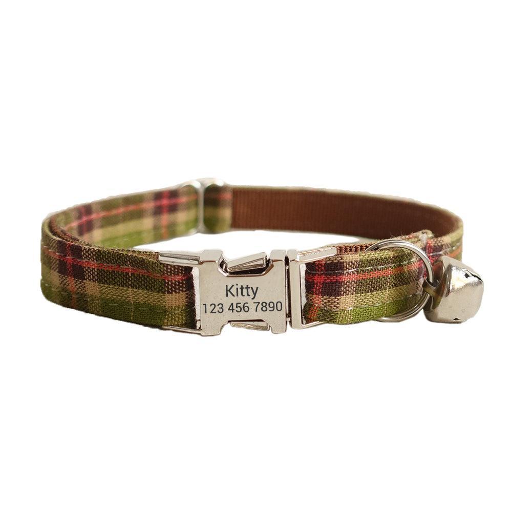 Grid Adjustable Personalized Cat Collar With Removable Bell & Bowtie - iTalkPet