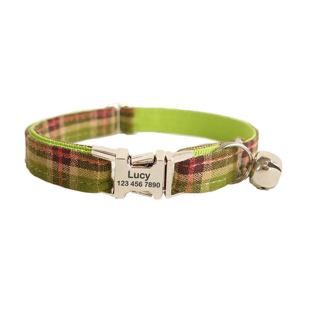 Grid Adjustable Personalized Cat Collar With Removable Bell & Bowtie - iTalkPet