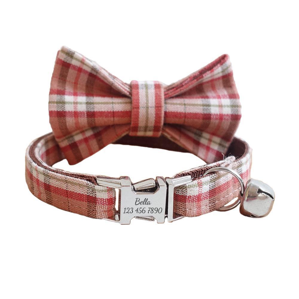 Grid Adjustable Personalized Cat Collar With Removable Bell & Bowtie - iTalkPet