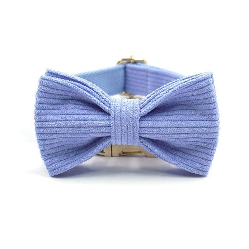 Light Purple Stripe Velvet Personalized Dog Collar Leash Harness Bowtie Poop Bag Set - iTalkPet