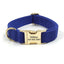 Navy Stripe Velvet Personalized Dog Collar Leash Harness Bowtie Poop Bag Set - iTalkPet