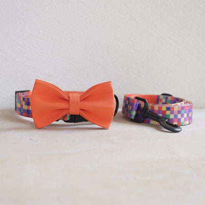 Neon Plaid Personalized Dog Collar with Leas & Bow tie Set - iTalkPet