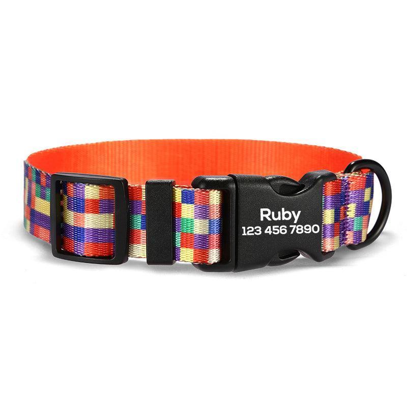 Neon Plaid Personalized Dog Collar with Leas & Bow tie Set - iTalkPet