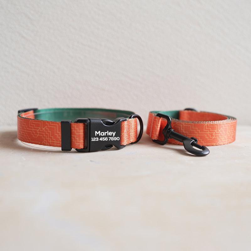 Orange Maze Personalized Dog Collar with Leas & Bow tie Set - iTalkPet