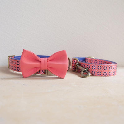 Orange Navy Personalized Dog Collar with Leas & Bow tie Set - iTalkPet