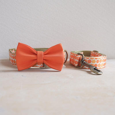 Orange Pumpkin Personalized Dog Collar with Leas & Bow tie Set - iTalkPet