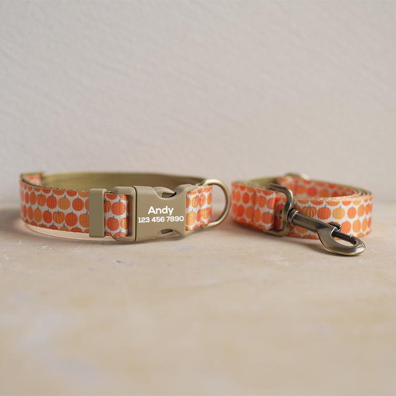 Orange Pumpkin Personalized Dog Collar with Leas & Bow tie Set - iTalkPet