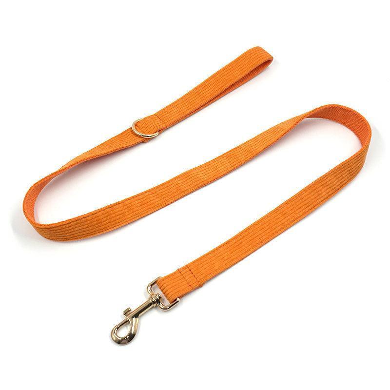 Orange Stripe Velvet Personalized Dog Collar Leash Harness Bowtie Poop Bag Set - iTalkPet