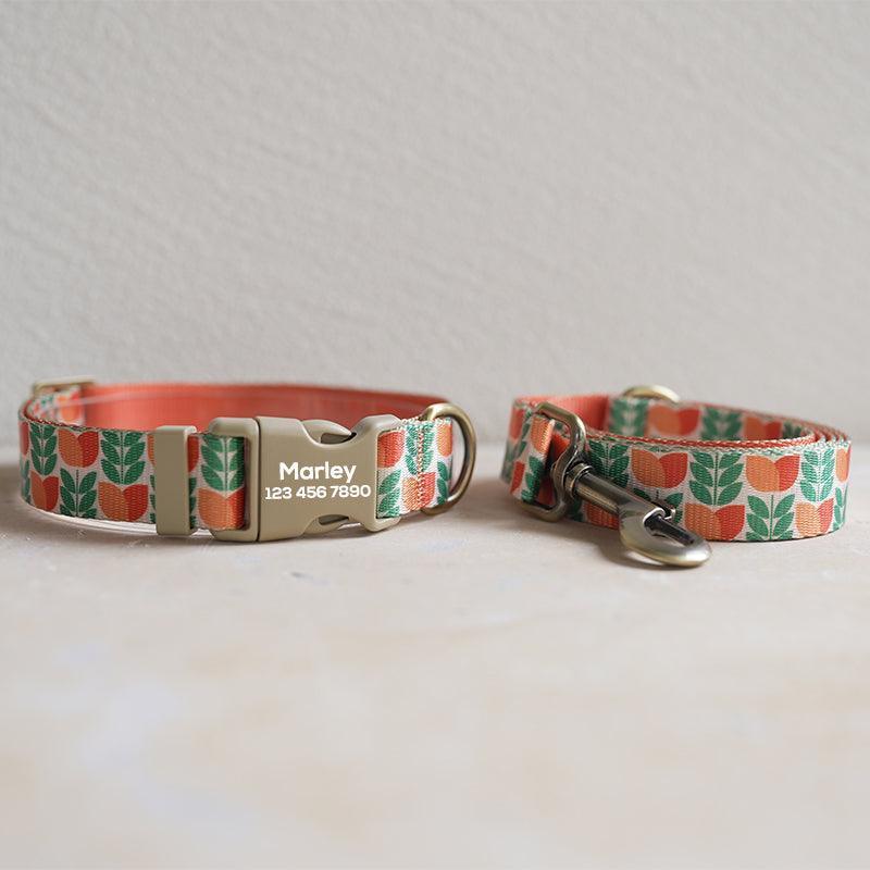 Orange Tulip Personalized Dog Collar with Leas & Bow tie Set - iTalkPet