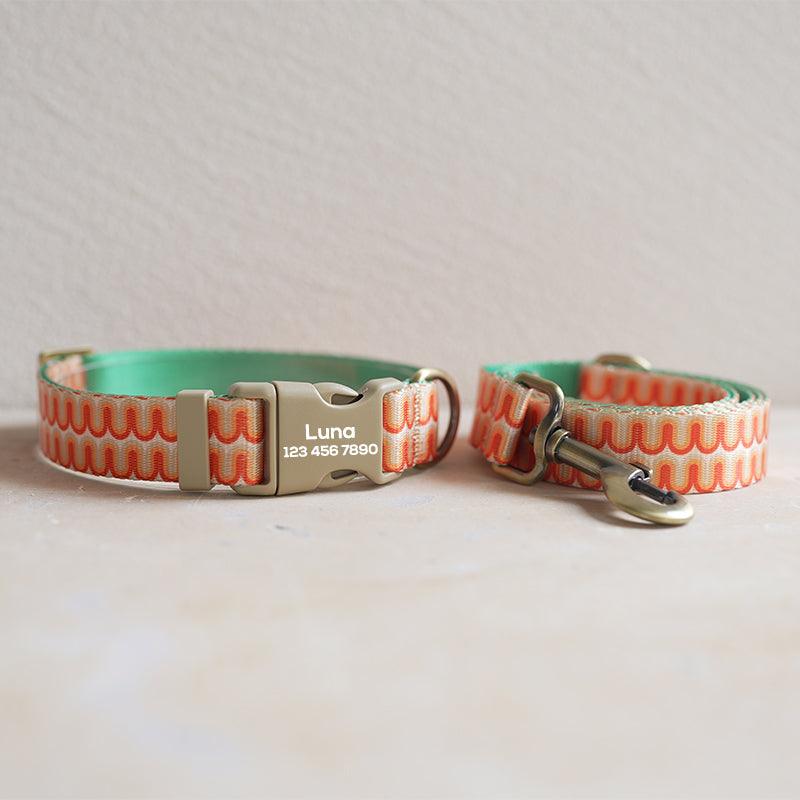 Orange Wave Personalized Dog Collar with Leas & Bow tie Set - iTalkPet