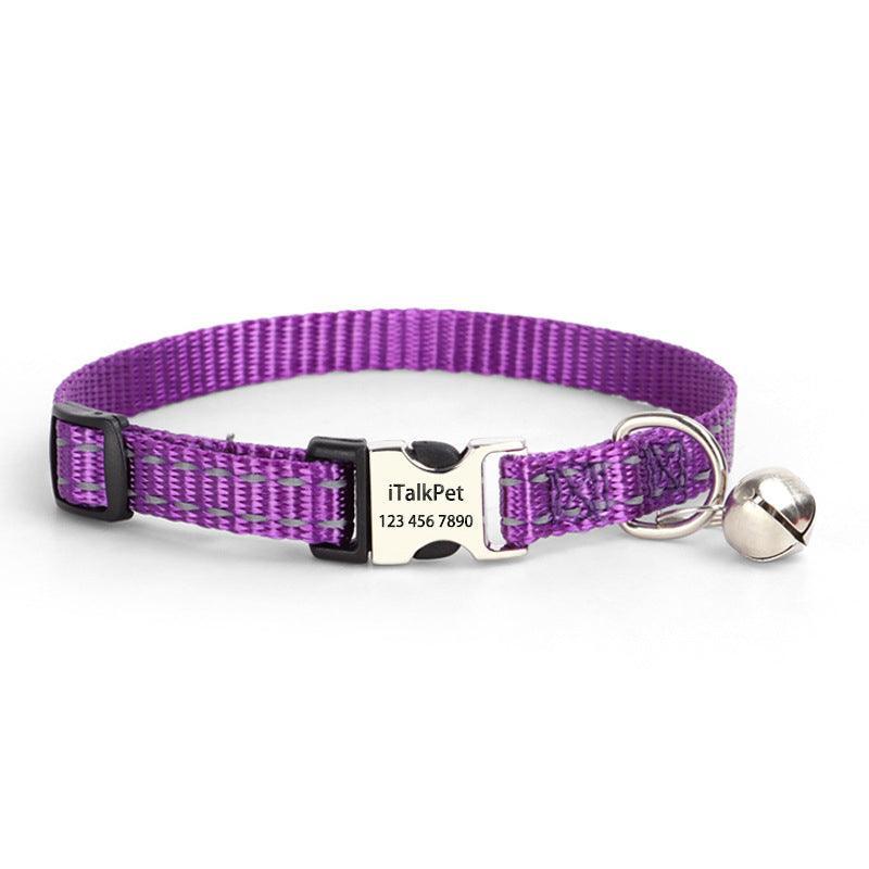Personalized Cat Collar - Adjustable Reflective Cat Collar with Bell - iTalkPet
