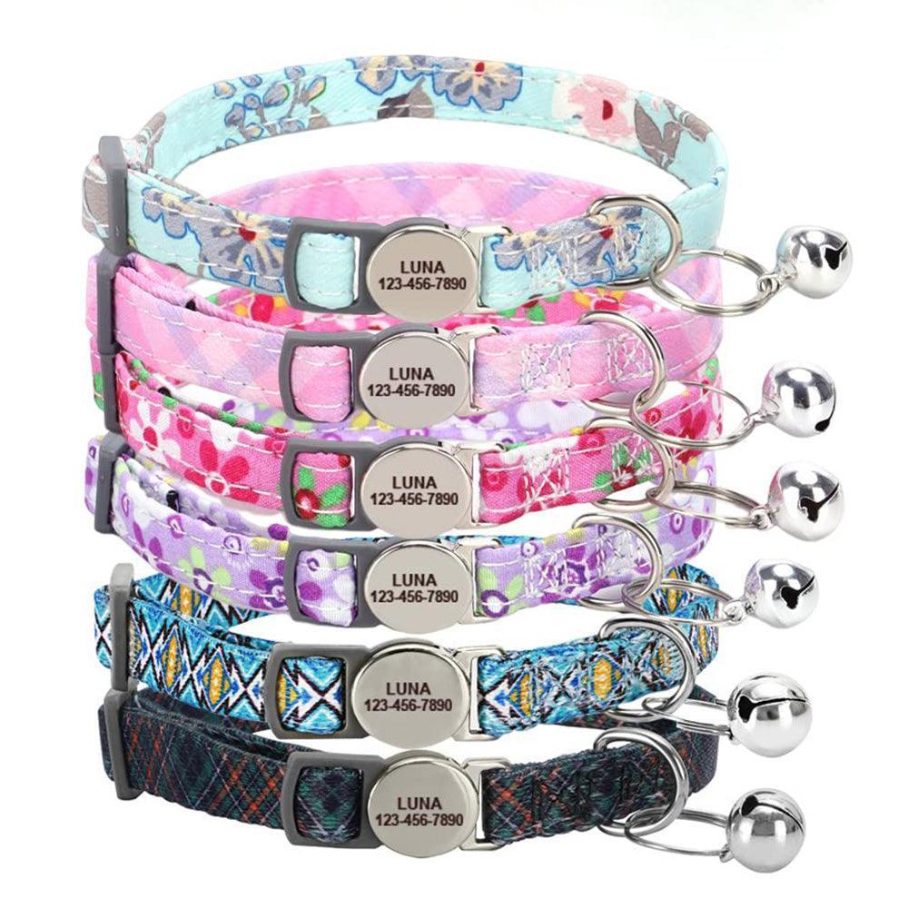 Personalized Cat Collar with Bell, Quick Release Adjustable Colorful Custom Collar - iTalkPet