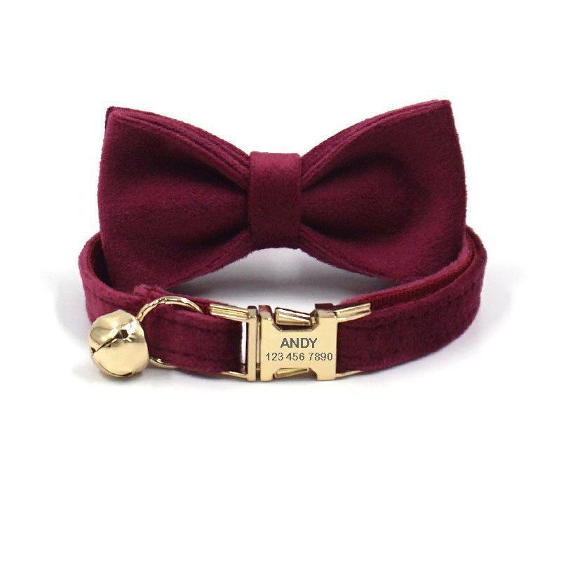 Personalized Cat Velvet Collar with Bell & Bow Tie - iTalkPet