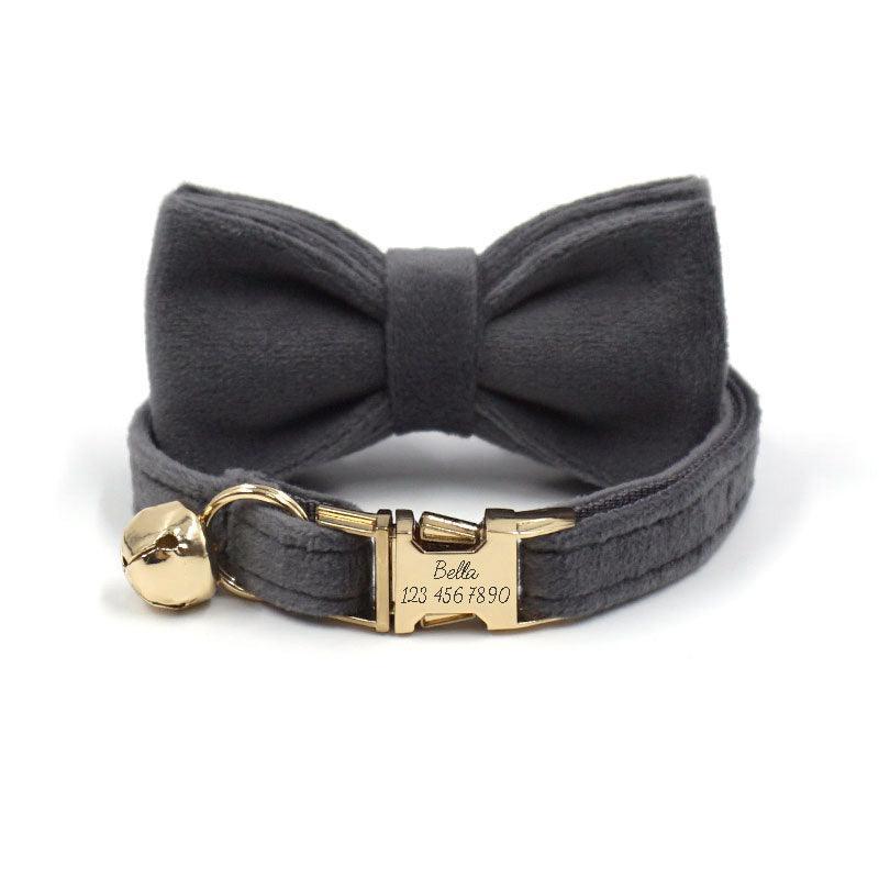 Personalized Cat Velvet Collar with Bell & Bow Tie - iTalkPet