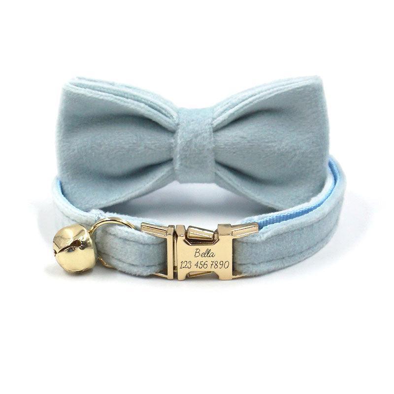 Personalized Cat Velvet Collar with Bell & Bow Tie - iTalkPet