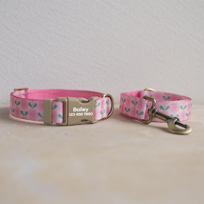 Pink Dandelion Personalized Dog Collar with Leas & Bow tie Set - iTalkPet