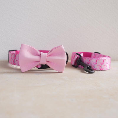 Pink Flaminges Personalized Dog Collar with Leas & Bow tie Set - iTalkPet