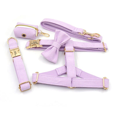 Pink Purple Stripe Velvet Personalized Dog Collar Leash Harness Bowtie Poop Bag Set - iTalkPet