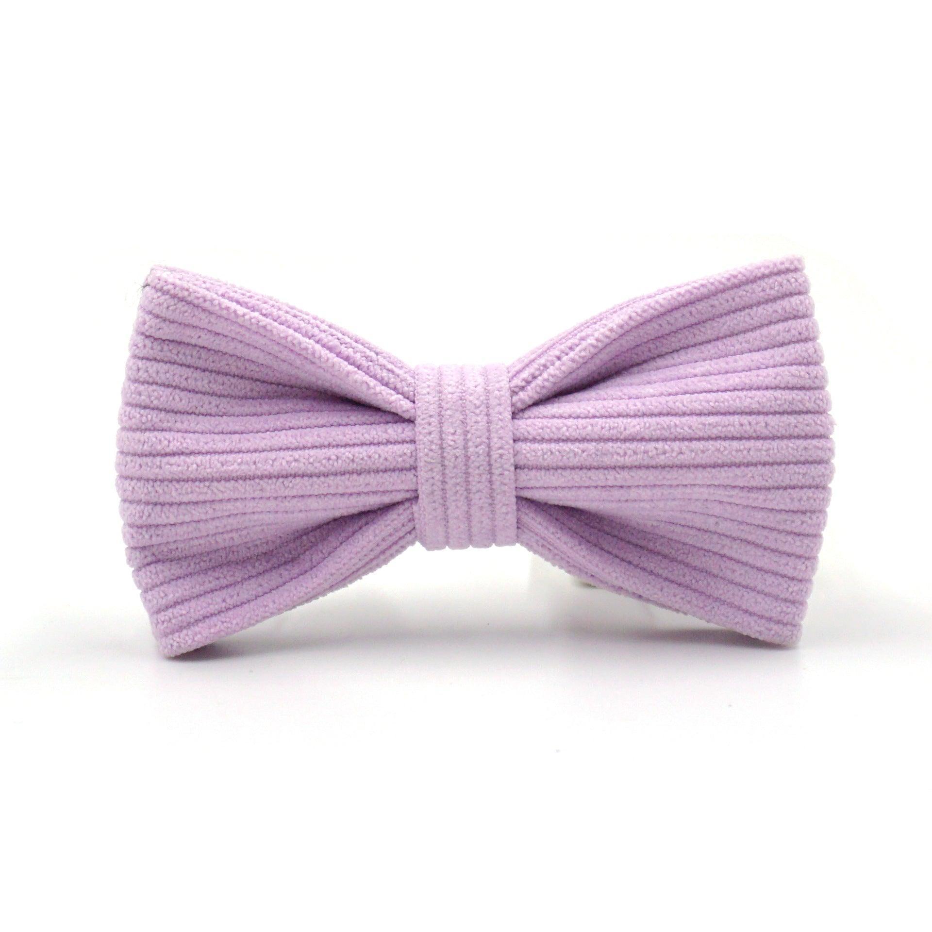 Pink Purple Stripe Velvet Personalized Dog Collar Leash Harness Bowtie Poop Bag Set - iTalkPet