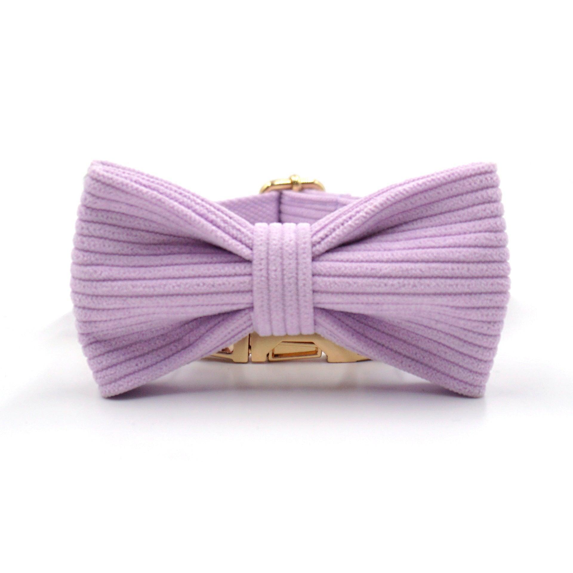Pink Purple Stripe Velvet Personalized Dog Collar Leash Harness Bowtie Poop Bag Set - iTalkPet