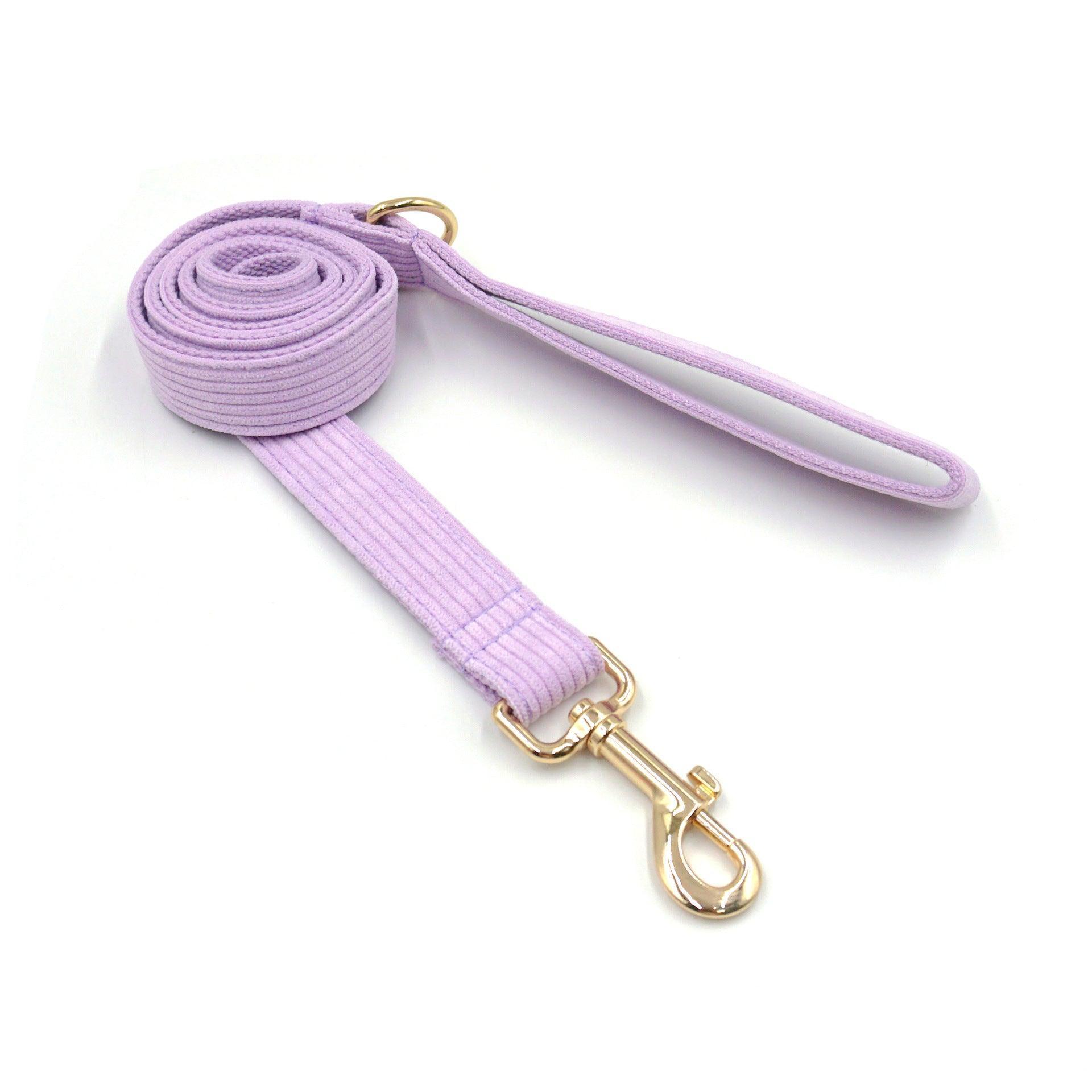 Pink Purple Stripe Velvet Personalized Dog Collar Leash Harness Bowtie Poop Bag Set - iTalkPet