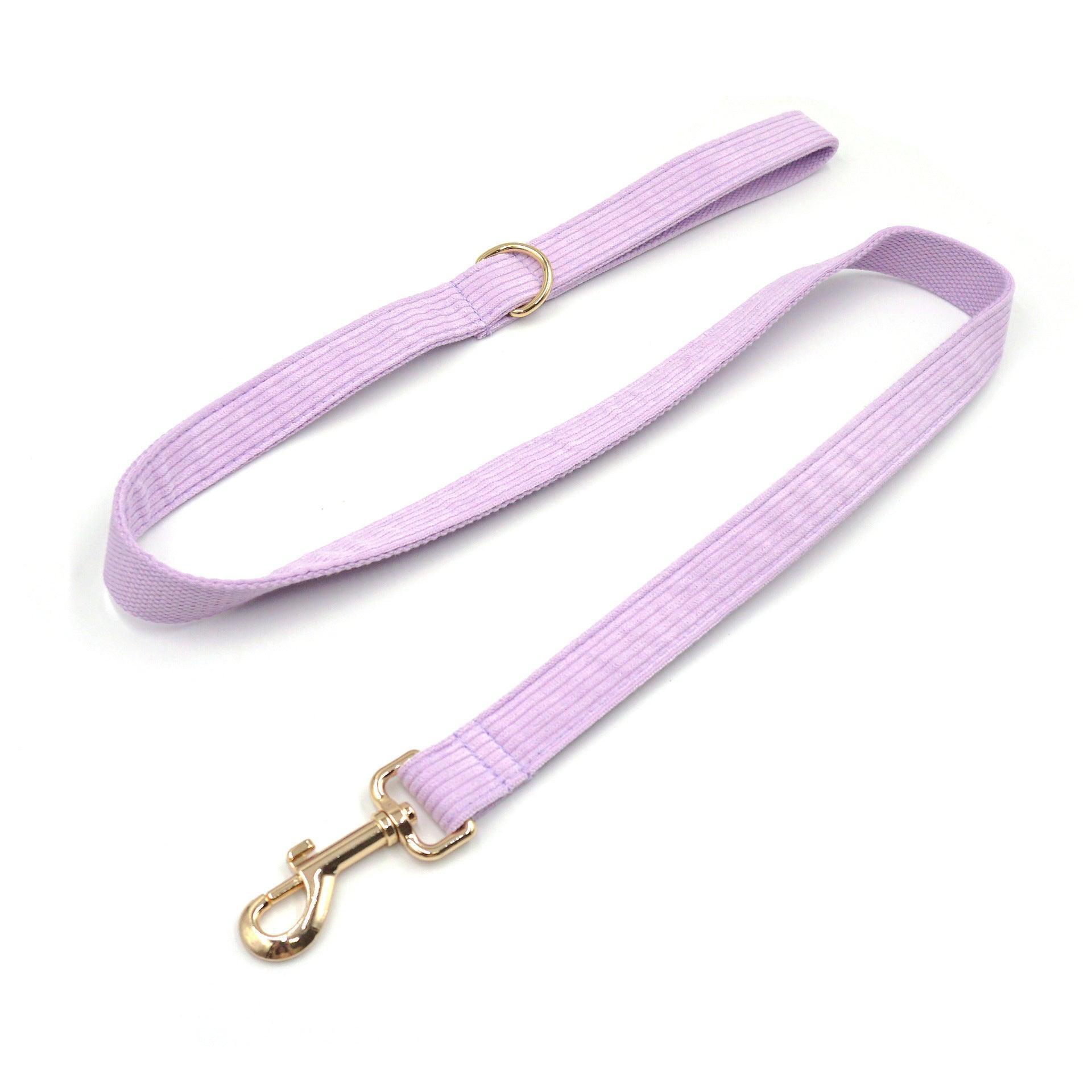Pink Purple Stripe Velvet Personalized Dog Collar Leash Harness Bowtie Poop Bag Set - iTalkPet