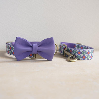 Purple Rose Personalized Dog Collar with Leas & Bow tie Set - iTalkPet