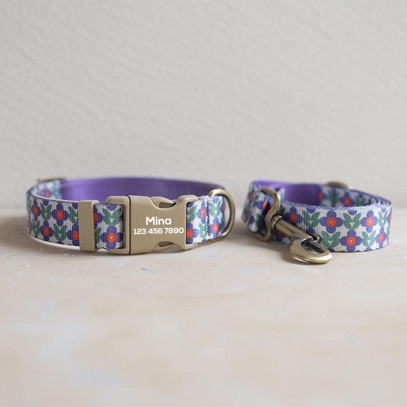 Purple Rose Personalized Dog Collar with Leas & Bow tie Set - iTalkPet