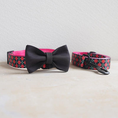 Red Flower Personalized Dog Collar with Leas & Bow tie Set - iTalkPet