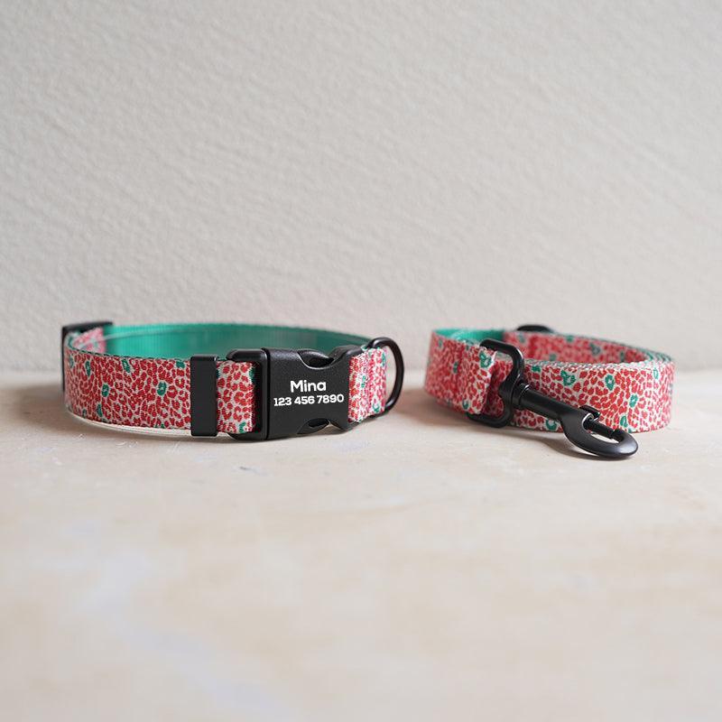 Red Leopard Personalized Dog Collar with Leas & Bow tie Set - iTalkPet