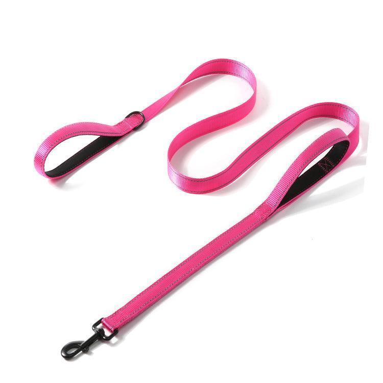 4ft Reflective Nylon Dog Leash With 2 Handles – Dual Control Traffic Lead, Padded, Multiple Colors