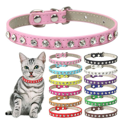Rhinestone Cat Collar Cute Crystal Diamond Soft Suede PU Leather Puppy Collars - iTalkPet