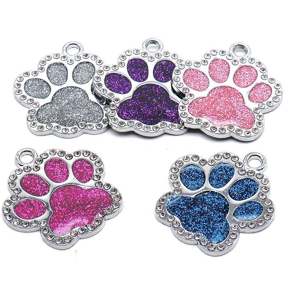 Rhinestone Paw Print Custom Pet ID Tags - Stainless Steel Personalized Engrave Dog ID Tag - iTalkPet