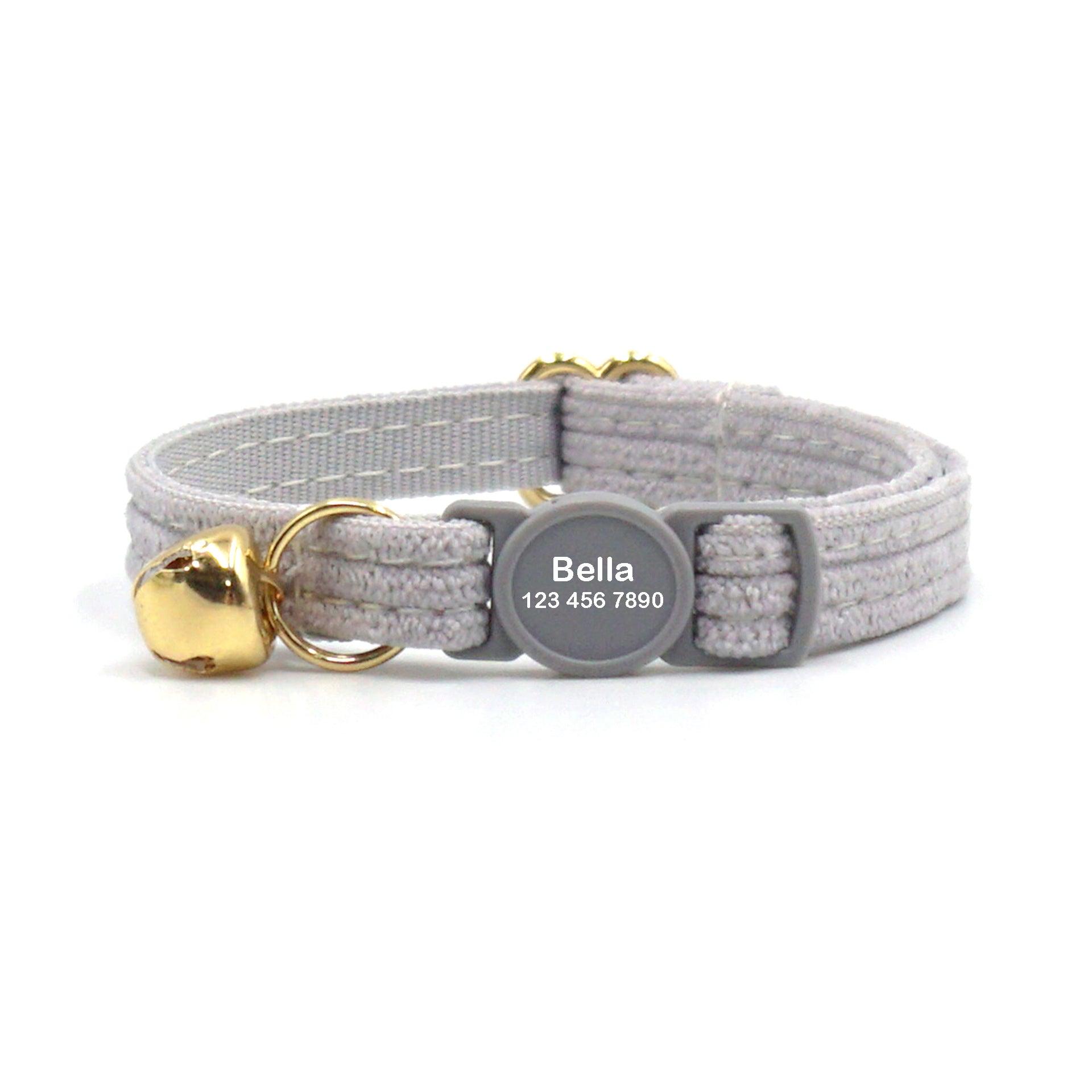 Safety Buckle Breakaway Velvet Personalized Cat Collar with Bell - iTalkPet