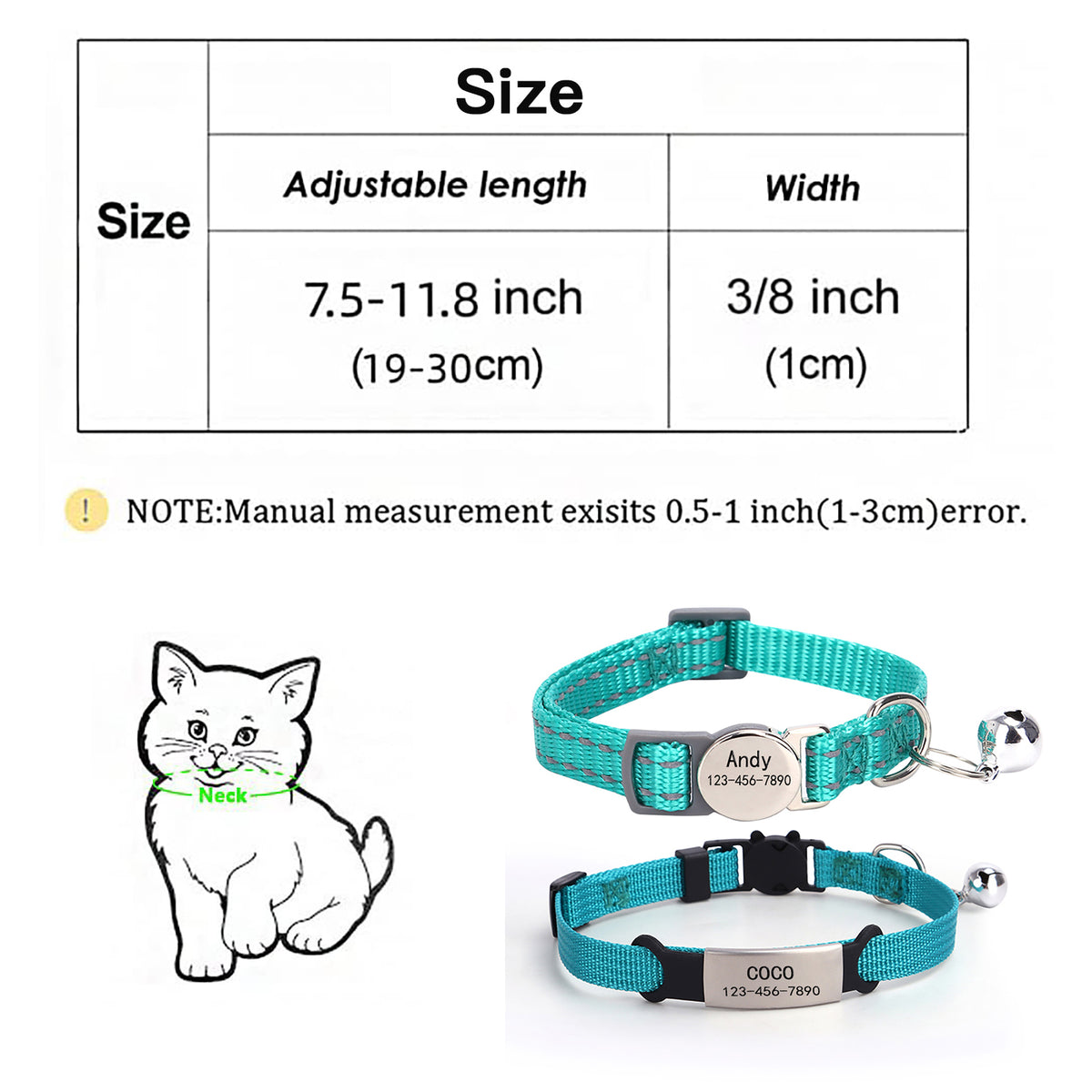 2 Pack Personalized Breakaway Cat Collar with Bell