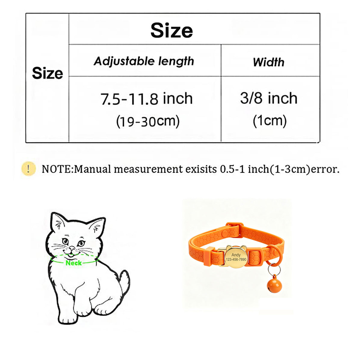 Personalized Waterproof Cat Collar with Bell & Engraved Metal Buckle