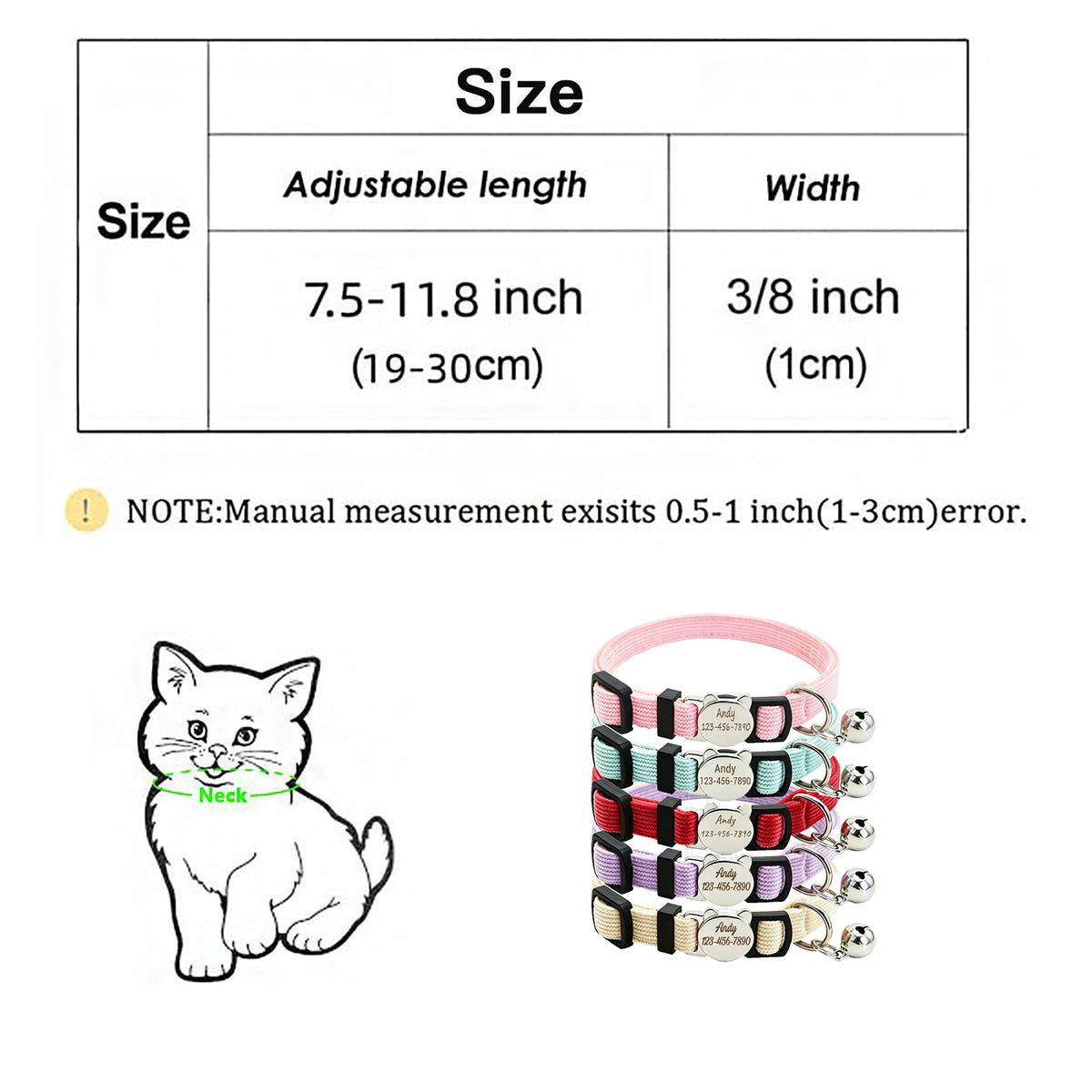 Personalized Velvet Safety Cat Collar with Engraved ID Metal Buckle and Bell
