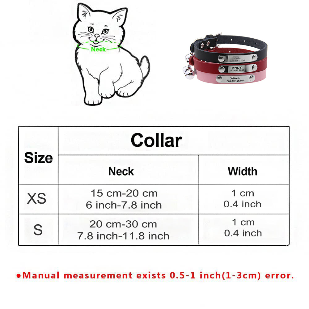 Personalized Leather Cat Collar with Engraving and Bell